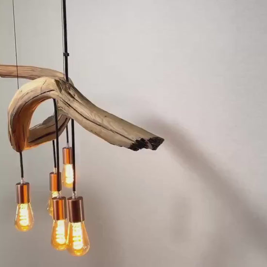 Hängelampe / 137cm langer Eichenast / Einzelstück / Holz / Ast / Pendelleuchte / Esstisch / Deckenlampe / Küchentischlampe / modern